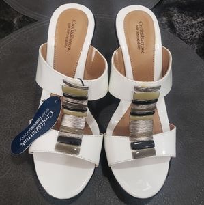 White Slip On Heeled Sandals Croft & Barrow